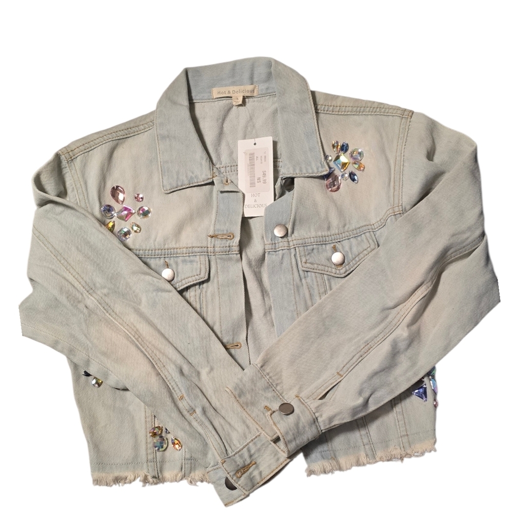 Hot & Delicious Light Blue Gem-Embellished Denim Vest